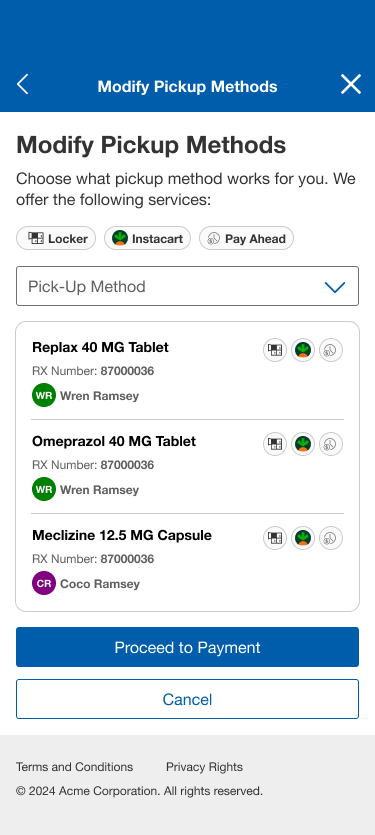 Modify pickup method with pay-ahead option